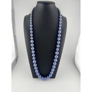Vintage Monet Periwinkle Blue Beaded Necklace 31" Long Gold Tone Signed